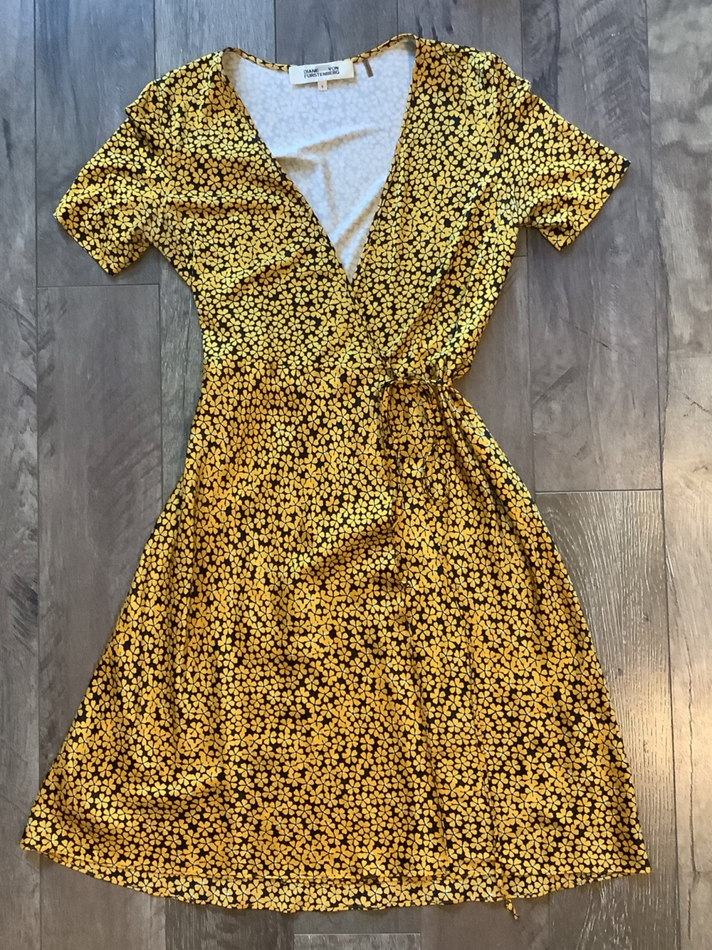 Diane Von Furstenberg Yellow Floral Wrap Mini Dress